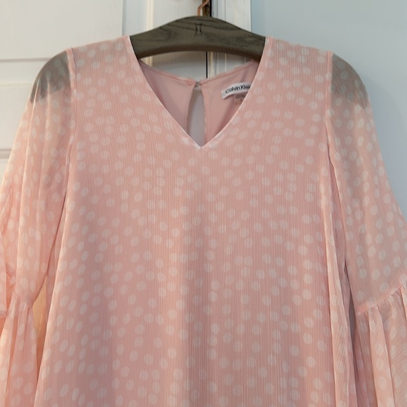 NWT Calvin Klein V-Neck Ruffle Sleeve Trapeze Minidress in Size 4, 6, and 8 - Picture 3 of 16